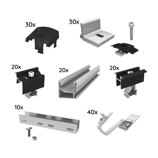 Unterkonstruktions-Set für 10 Module von K2 SingleRail Schrägdach 2-lagig