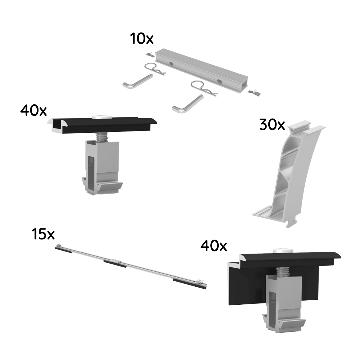 Unterkonstruktions-Set für 20 Module K2 D-Dome Flachdach schwarz