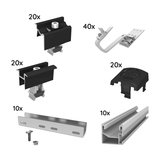 Unterkonstruktions-Paket für 10 Module von K2 Schrägdach 1-lagig