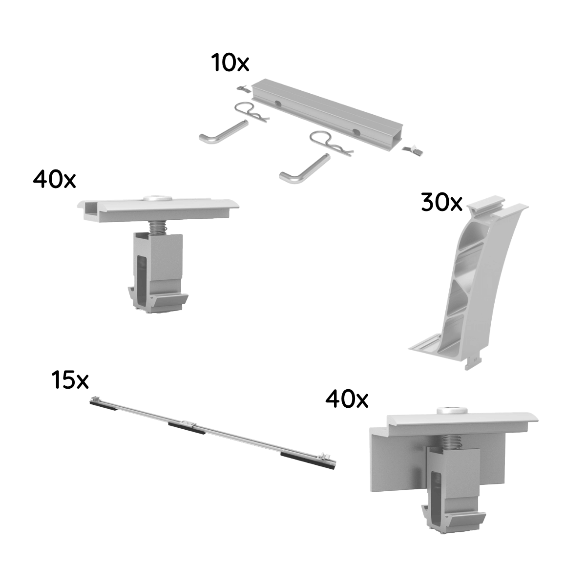 Unterkonstruktions-Set für 20 Module K2 D-Dome Flachdach silber